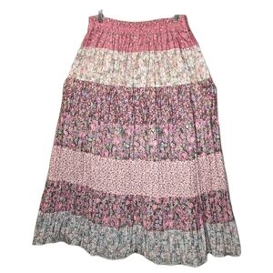 VTG USA Laura Michelle Tiered Maxi Skirt Large Pink Ditsy Floral Prairie Cottage